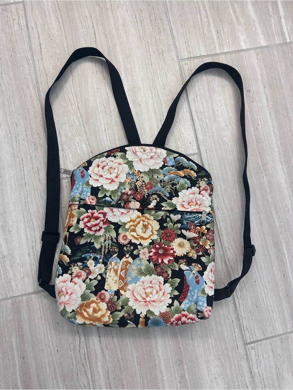 Floral Pattern Black Women's Backpack - Asian-Inspired Design